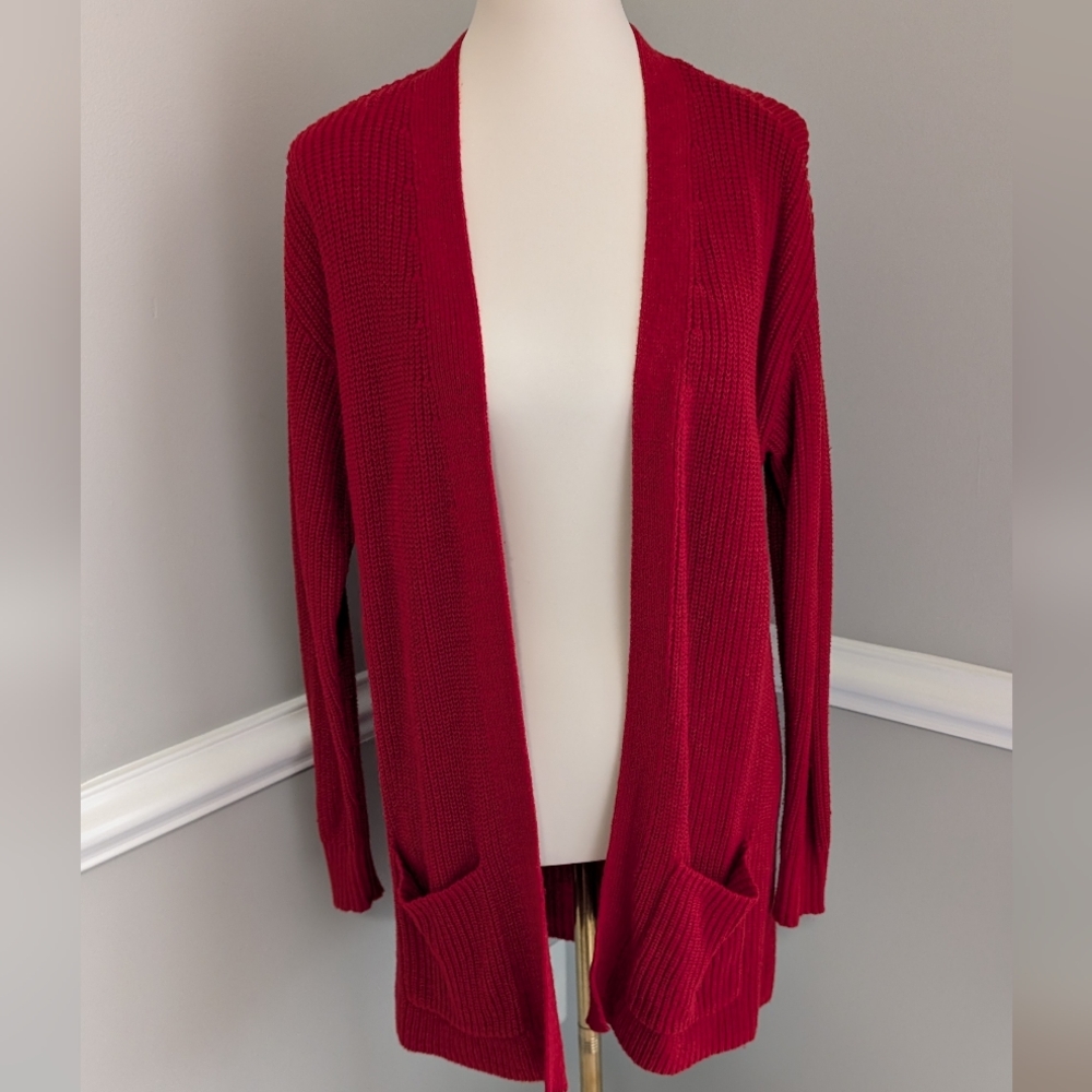 LOFT Red Open Front Cardigan